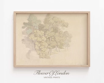 Vintage Tree Sketch Print, INSTANT DOWNLOAD, Woodlands Forest Trees Pencil Sketch Landscape Neutral Drawing Farmhouse Decor, DIGITAL #187