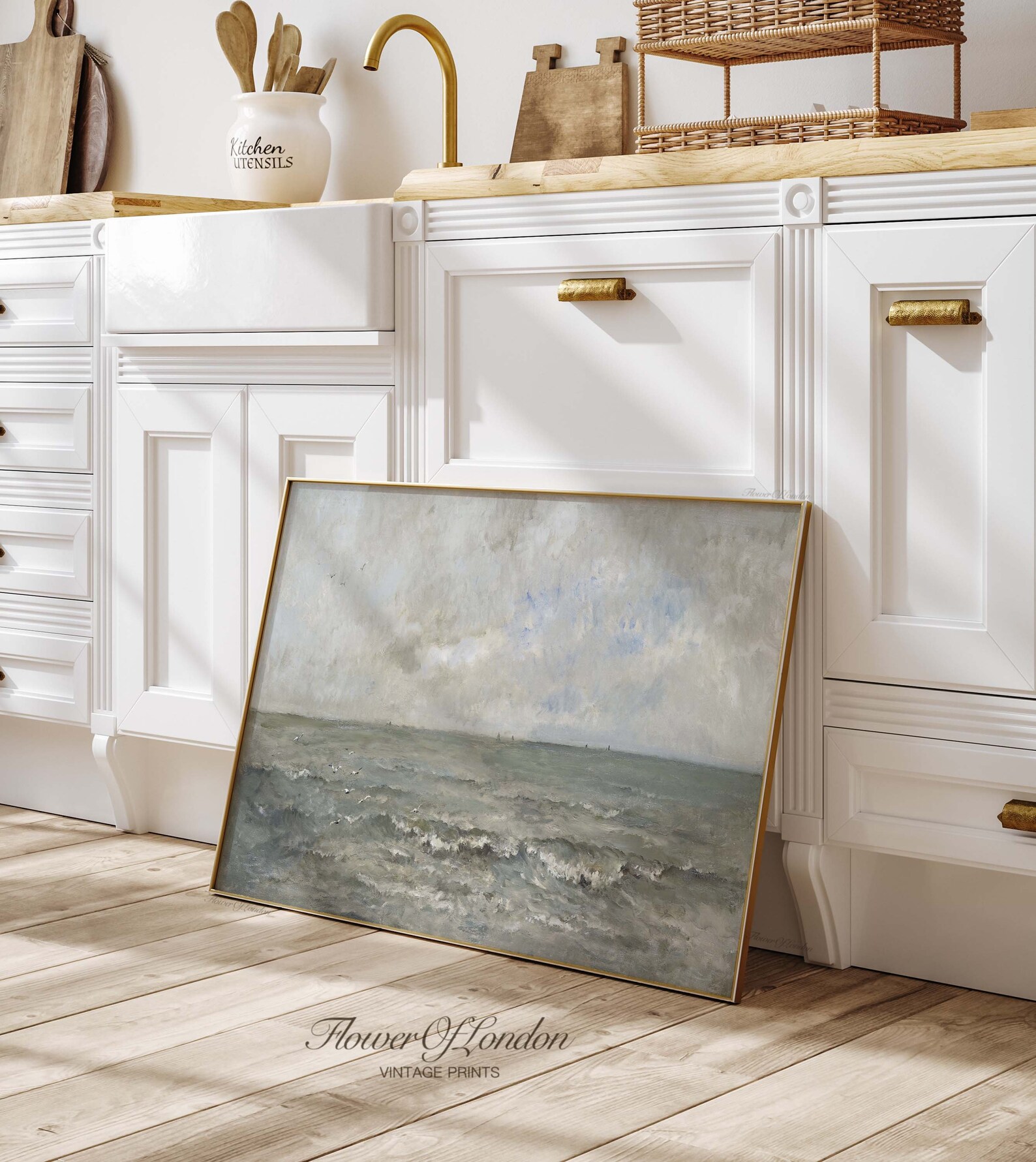 Rustic Pcean Background Moody Coastal Print, Vintage Rustic Beach Landscape Simple Seaside Sea ...