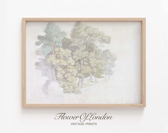 Vintage Tree Sketch Print, INSTANT DOWNLOAD, Woodlands Forest Trees Pencil Sketch Landscape Neutral Drawing Farmhouse Decor, DIGITAL #196
