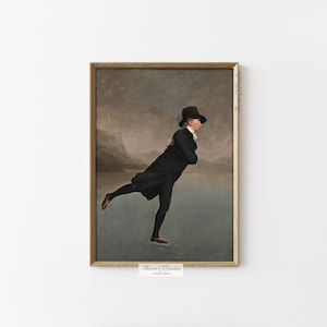 Dark Winter Print, INSTANT DOWNLOAD, Simple Minimalistic Man Skating Vintage Gentleman Ice skating Chtistmas Painting Printable DIGITAL #25
