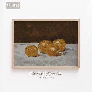 Stampa di frutta vintage, natura morta antica da cucina neutra, frutta, quattro mandarini, satsuma, dipinto a olio, decorazione da fattoria, giclée n. 254