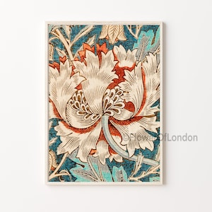William Morris Tapete Druck Vintage Honeysuckle Tapete Stoff Textil CLOSE-UP Modern Home Office Decor Navy Gold Silver Teal, Giclée