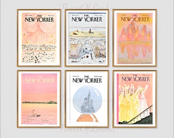 New Yorker Magazine Set of 6 Cover Prints, INSTANT DOWNLOAD, New Yorker print set Vintage Posters Warm Soft Pink Peach Pastel 25 Sizes