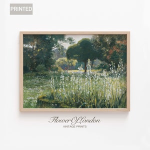 Frühling Landschaft Druck, Vintage Sommer Wildblumen Wiese Blühende Weiße Wildblumen Landschaft Ölgemälde Bauernhaus Dekor, Giclée #199