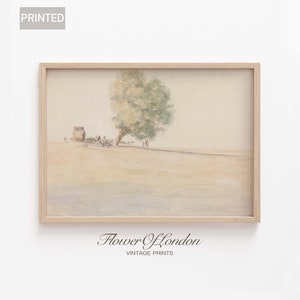 Stampa di paesaggio estivo, acquerello francese vintage estivo, campo, campagna, minimalista, beige tenue, albero, paesaggio naturale, giclée n. 42
