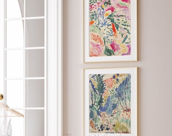 Set of 2 Matisse Prints, INSTANT DOWNLOAD, Matisse Painting Woman La Japonaise Landscape Collioure Warm Blush Pink Tones MUTED Printable