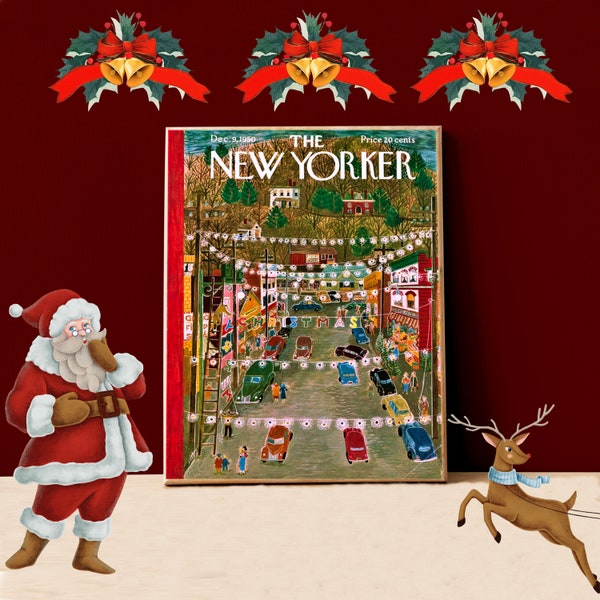 New Yorker Christmas Print, Vintage The New Yorker Magazine Cover Poster 9 December 1950 Ilonka Karasz Christmas Decor Gift, Giclée PREMIUM