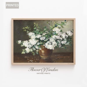 Blumenstrauß Druck, Vintage Neutral Stillleben Land Blühende Wilde weiße Blumen Blumenvase Ölgemälde Botanische Bauernhaus, Giclee #132
