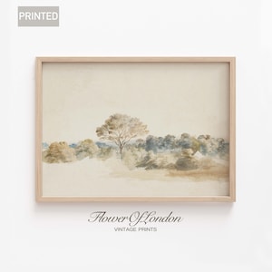 Rustieke landschapsafdruk, vintage aquareltekening boerderij veld platteland neutrale scène gedempt tonaal decor schilderij, giclee #67