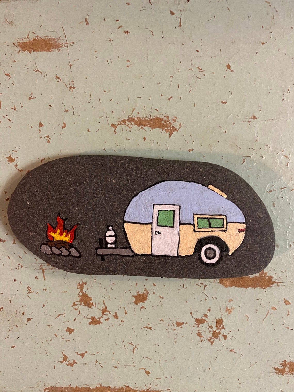 Handmade painted rock camper RV trailer campfire happy Etsy