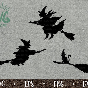 Witch SVG Bundle / Halloween / Witch on Broomstick / Black Cat / PnG DXF EPS / Cricut / Silhouette / Digital Cut File / Clip Art