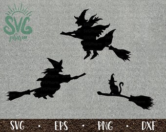 Witch SVG Bundle / Halloween / Witch on Broomstick / Black Cat / PnG DXF EPS / Cricut / Silhouette / Digital Cut File / Clip Art