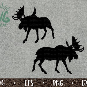 Two Moose SVG / Moose Silhouette / Alaskan Moose / PnG DXF EPS / Cricut / Silhouette / Digital Cut File / Clip Art