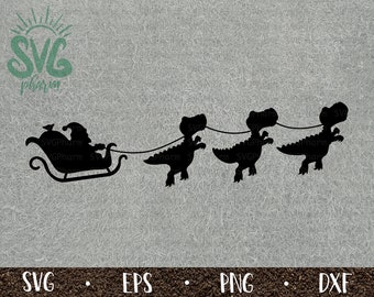 Christmas SVG / Santa Sleigh with Dinosaurs / Kids Christmas Shirt / PnG DXF EPS / Cricut / Silhouette / Digital Cut File / Clip Art