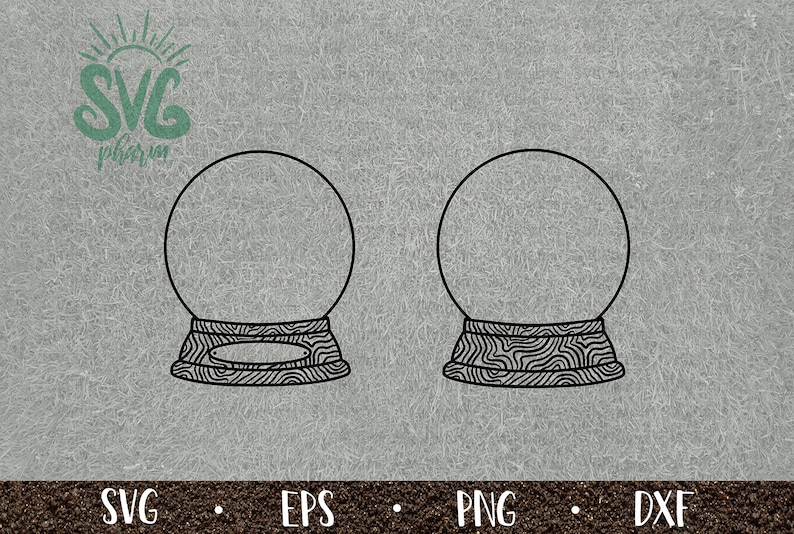 May include: Two black and white outline illustrations of snow globes with a patterned base. The snow globes are empty.
