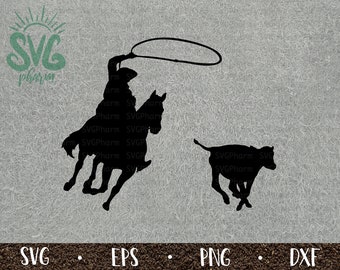 Cattle Roping Cowboy SVG / Cowboy / Rodeo / PnG DXF EPS / Cricut / Silhouette / Digital Cut File / Clip Art