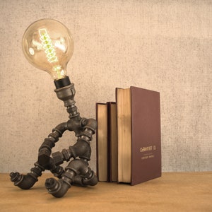 Industrial Lamp - Robot Lamp - Table lamp - Desk lamp - Edison lamp - Steampunk lamp - Pipe lamp - Sitting Man - Robot