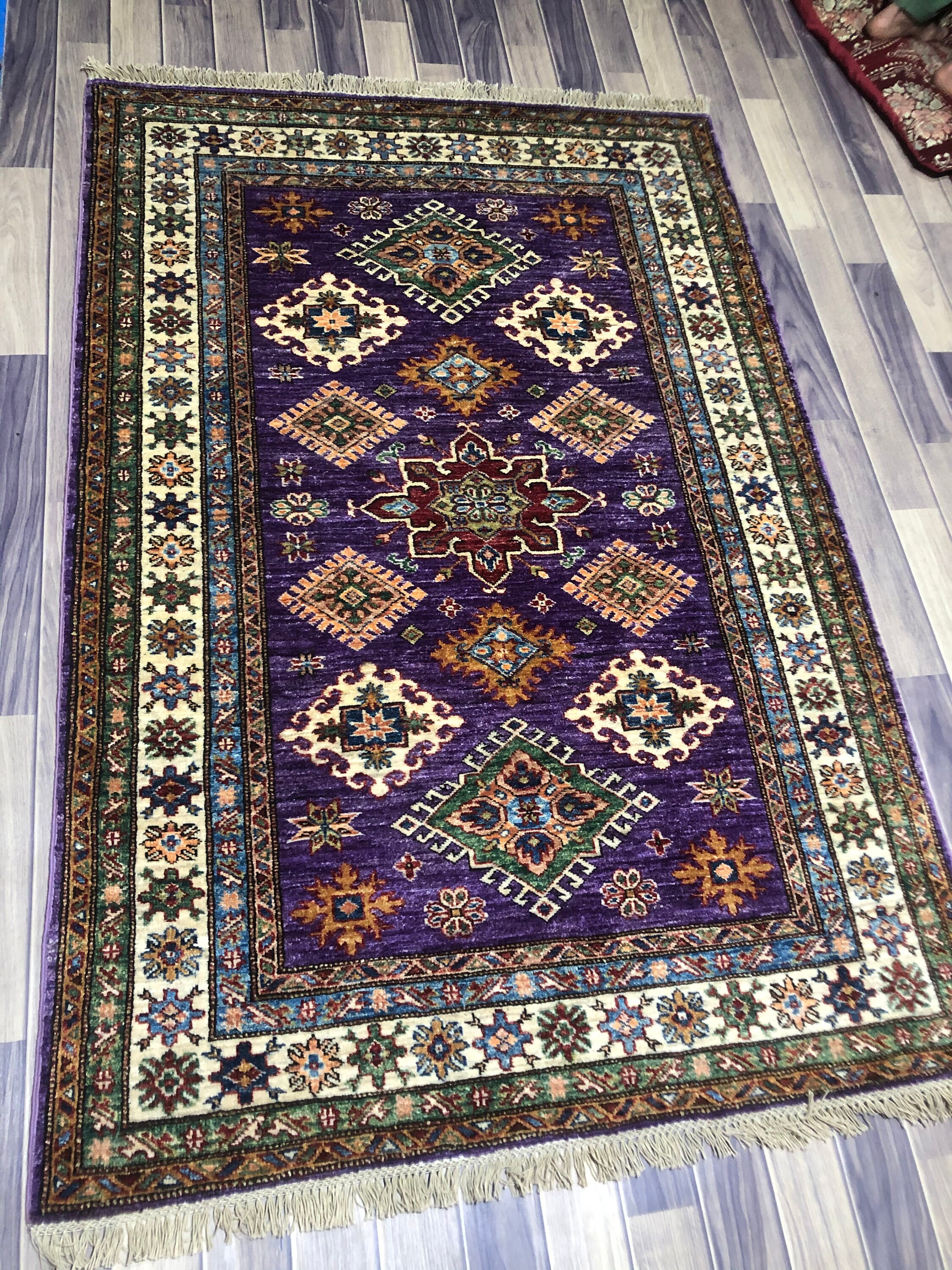 6x4 afghan rug Handmade rug Purple rugs Rugs for living Etsy