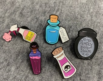 Magic Potion Pin,Magic Potion Lapel Pin,Water Bottle Enamel Pin,Mini Purple Bottle Pin,Deadly Night Shade Pin,Water Bottle Badge,Gifts Idea
