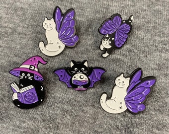 Purple Wing Cat Pin,Cat Enamel Pin,Black Cat Enamel Pin,Cat Pin,Mini Cat Pin,Cat Brooch,Cat Badge,Gifts For Cat Lovers,Clothes Backpack Pin