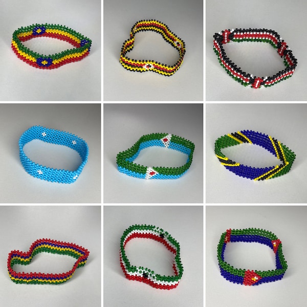 East African countries Flag beaded bracelets Kenya Uganda Tanzania Somalia Mauritius Somaliland Djibouti Eritrea Ethiopia Rwanda Burundi