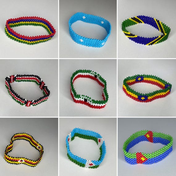 East African countries Flag beaded bracelets Kenya Uganda Tanzania Somalia Mauritius Somaliland Djibouti Eritrea Ethiopia Rwanda Burundi
