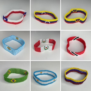 South American countries Flag Beaded Bracelet Brazil Argentina Colombia Chile Ecuador Trinidad Uruguay Venezuela Peru Dominican Republic