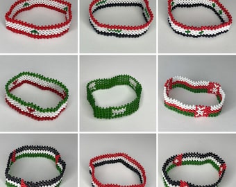 MiddleEast country Flag Beaded Bracelet Yemen Palestine Iraq Oman Jordan SaudiArabia UAE Qatar Iran Israel Afghanistan Syria Lebanon Kuwait