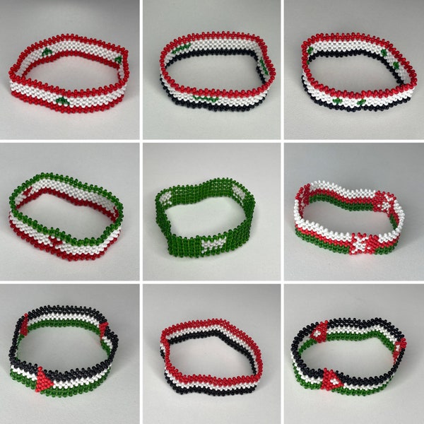 Bracelet en perles avec drapeau du Moyen-Orient Yémen Palestine Irak Oman Jordanie Arabie saoudite Émirats arabes unis Qatar Iran Israël Afghanistan Syrie Liban Koweït