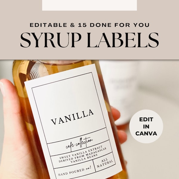 Syrup Labels for your Coffee Bar Decor, Pumpkin Spice Label, Minimalist Decor, Easy Canva Template