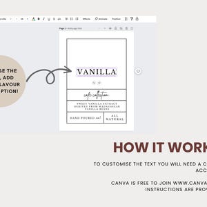 Peut inclure: Une maquette num&eacute;rique d'une &eacute;tiquette de produit pour l'extrait de vanille. L'&eacute;tiquette est blanche avec du texte noir et un accent violet. Le texte indique "Vanille", "Collection Caf&eacute;", "Extrait de vanille douce provenant de f&egrave;ves de vanille de Madagascar", "Vers&eacute; &agrave; la main" et "Naturel".