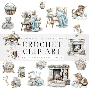 Crochet Clipart Pack, 45 von Häkeln inspirierte PNG, Clipart Pack, Häkeln und Stricken Clipart