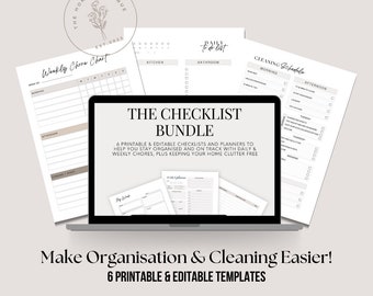 Home Organisation Checklist & Planner Bundle, Cleaning Checklist, Cleaning Schedule, Declutter Planner, Simple Weekly Planner