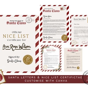 Weihnachtsmannbrief, Netter Liste Brief, Netter Liste Zertifikat, personalisierter Brief von Santa, Nordpol Brief