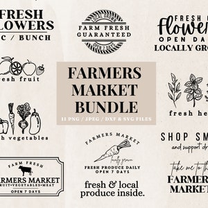 A Farmers Market Graphic Bundle featuring 11 Farmers Market SVG and Farmers Market PNG. Create your Flower Market Print, Farmers Market Sign or Farmers Makers Art with these digital svg Farmers Market Prints