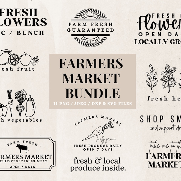 Farmers Market Bundle, Farmers Market SVG, Farmers Market PNG, Flower Market Print, Fresh Flower Sign