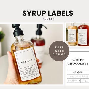 Sirupetiketten für Ihre Kaffeebar, Kürbisgewürzetikett, minimalistisches Dekor, einfache Canva-Vorlage, Kaffeeetiketten, Sirup