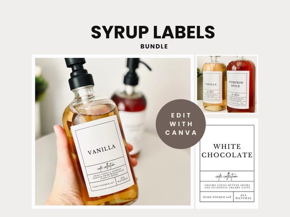 Syrup Labels for your Coffee Bar Decor, Pumpkin Spice Label, Minimalist Decor, Easy Canva Template, Coffee Labels, Syrup