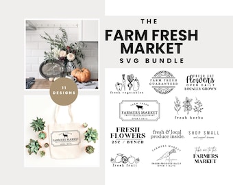 Farmers Market Bundle, Farmers Market SVG, Farmers Market PNG, Flower Market Print, Fresh Flower Sign