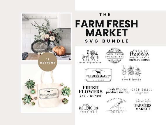Farmers Market Bundle, Farmers Market SVG, Farmers Market PNG, Flower Market Print, Fresh Flower Sign