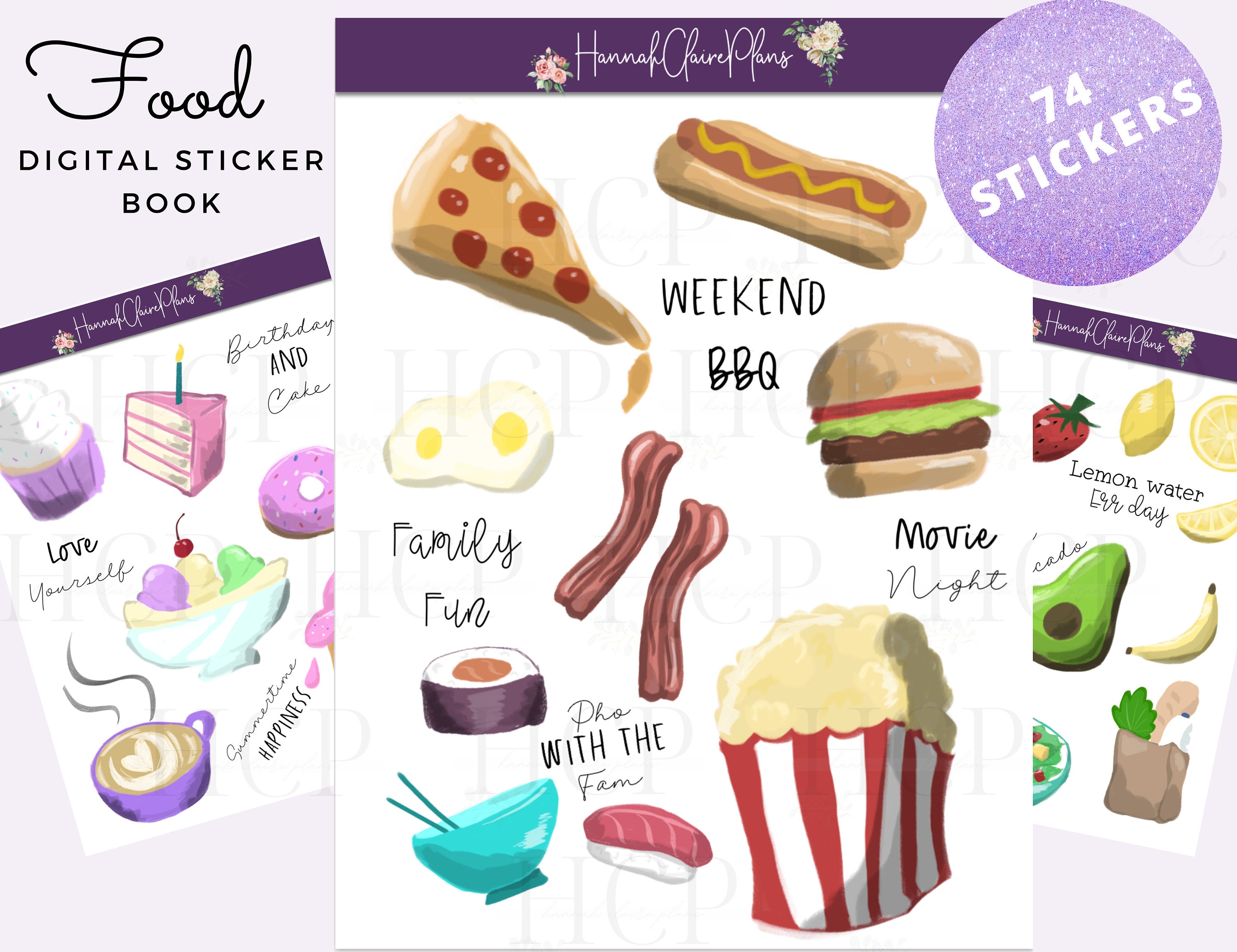 digital stickers food hand drawn ipad planner digital etsy