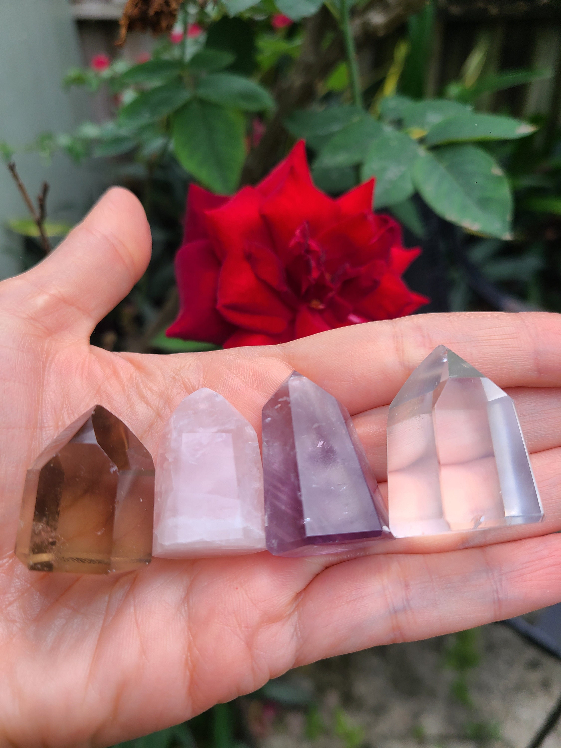 Set of Points Clear Quartz, Rose Quartz, Amethyst Quarts, Smokey Quarts