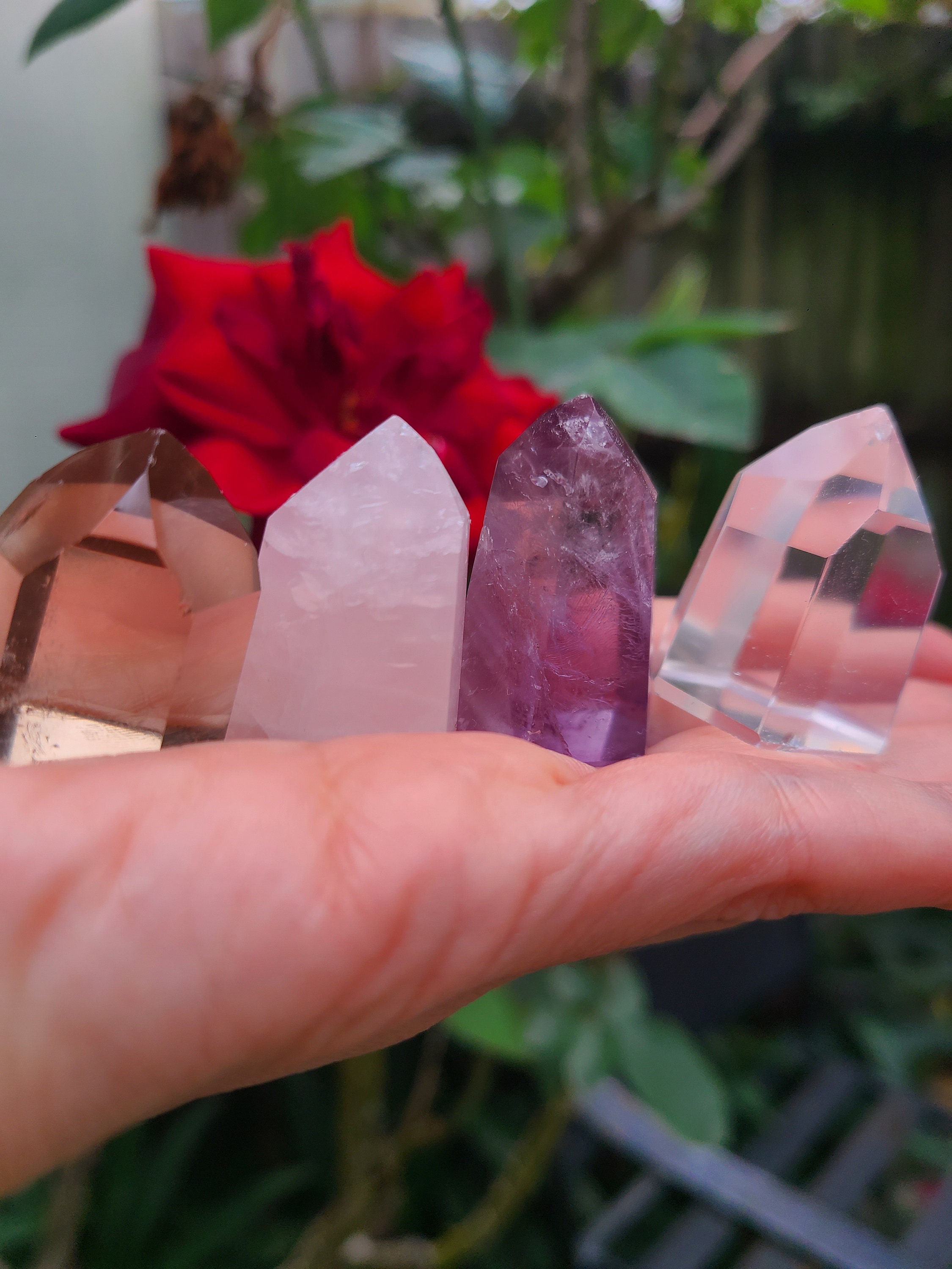 Set of Points Clear Quartz, Rose Quartz, Amethyst Quarts, Smokey Quarts