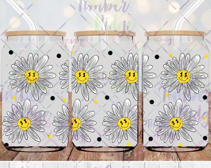 UV DTF Glass Can Wrap , Daisy Glass Can Wrap, Flowers Glass Tumbler Wrap , 16oz Tumbler Wrap