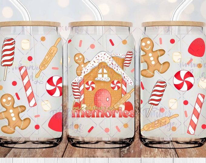 UV DTF Glass Can Wrap , Gingerbread Can Wrap,  Christmas Glass Tumbler Wrap , 16oz Tumbler Wrap