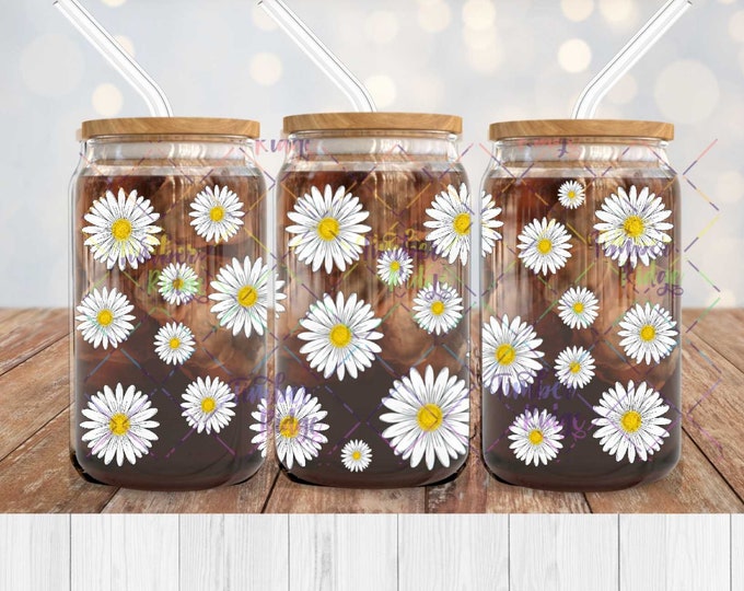 UV DTF Glass Can Wrap , Daisy Glass Can Wrap, Flowers Glass Tumbler Wrap , 16oz Tumbler Wrap