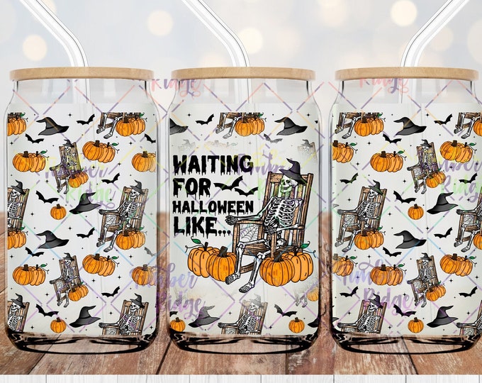 UV DTF Glass Can Wrap , Waiting for Halloween Can Wrap, Glass Tumbler Wrap , 16oz Tumbler Wrap , Scary Movies Can Wrap