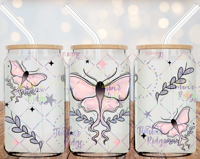 UV DTF Glass Can Wrap , Pretty Moth Glass Can Wrap, Glass Tumbler Wrap , 16oz Tumbler Wrap , Moth Can Wrap