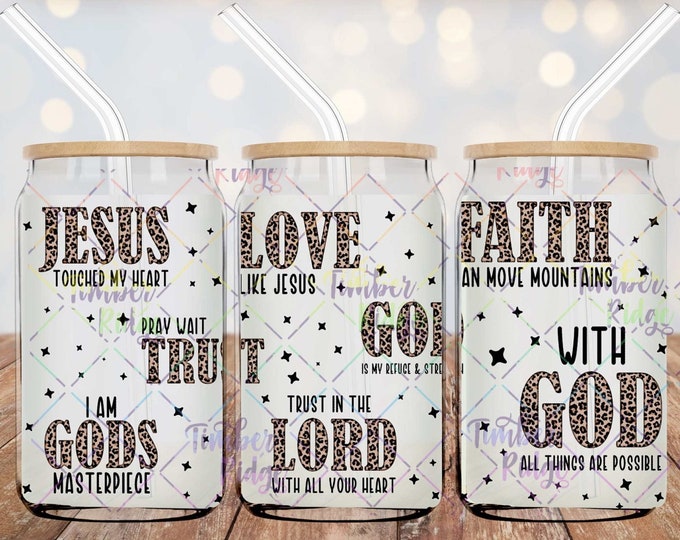 UV DTF Glass Can Wrap , Christian Can Wrap, Glass Tumbler Wrap , 16oz Tumbler Wrap