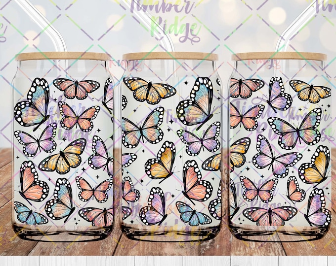 UV DTF Glass Can Wrap , Butterfly Can Wrap, Floral Glass Tumbler Wrap , 16oz Tumbler Wrap